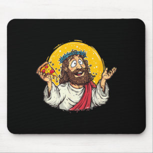 Funny Cartoon Jesus Christ With Pizza Slice Costum Mouse Mat
