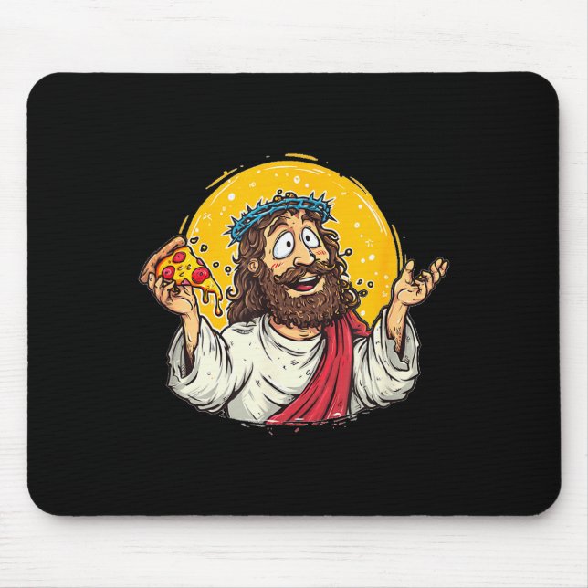 Funny Cartoon Jesus Christ With Pizza Slice Costum Mouse Mat (Front)