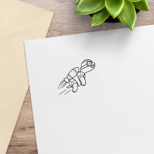 Funny Cartoon Jetpack Turtle 2 Rubber Stamp