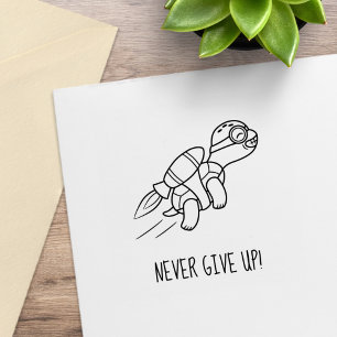 Funny Cartoon Jetpack Turtle Motivational  Rubber Stamp
