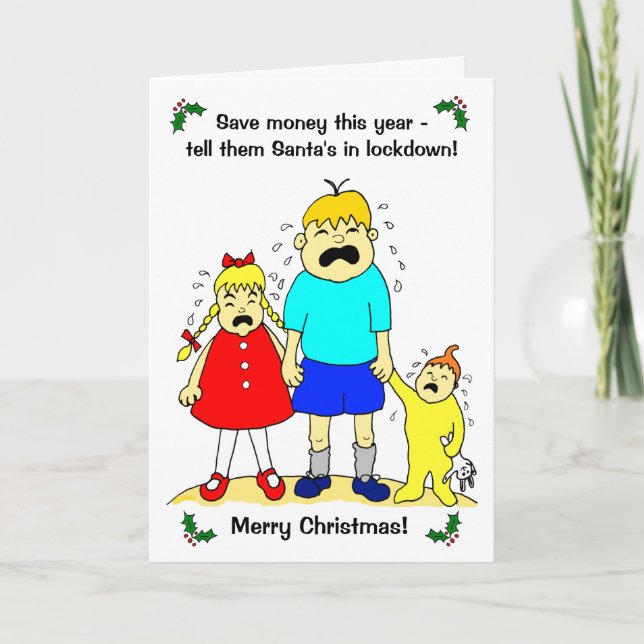 Funny Cartoon Kids Lockdown Christmas Holiday Card (Front)