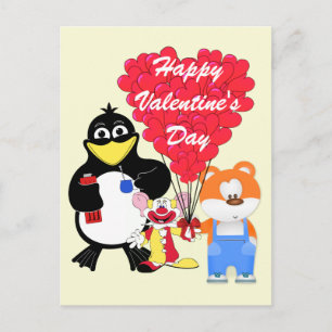 Funny cartoon kids Valentines Holiday Postcard