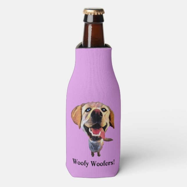 Funny Cartoon Labrador Retriever Bottle Cooler (Bottle Front)