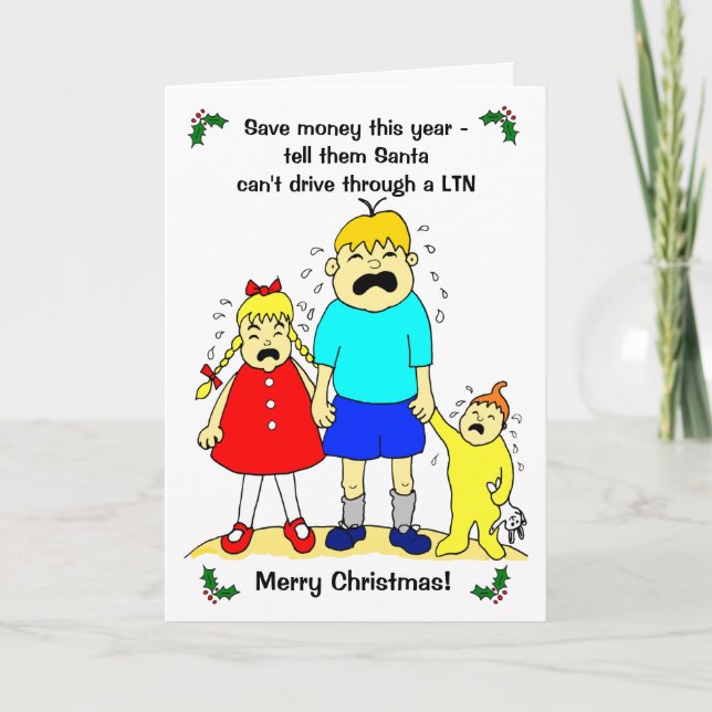 Funny Cartoon London Emissions Zone Green Xmas Holiday Card (Front)