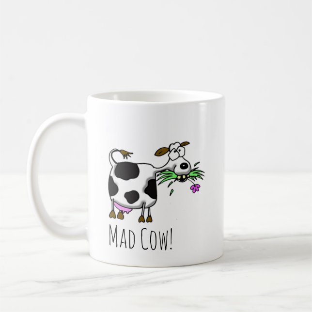 Funny Cartoon Mad Cow Mug- personalise it! Coffee  Coffee Mug (Left)