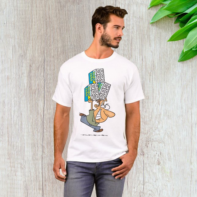 Funny Cartoon Man Panic Buying Toilet Paper T-Shirt (Creator Uploaded)