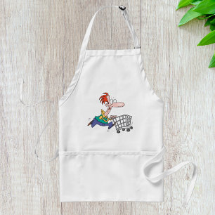 Funny Cartoon Man Running With Shopping Cart Standard Apron