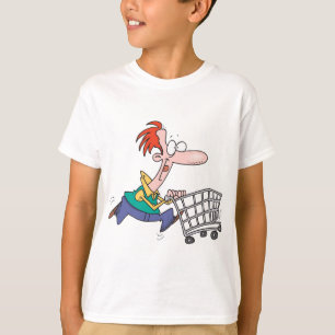 Funny Cartoon Man Running With Shopping Cart T-Shirt