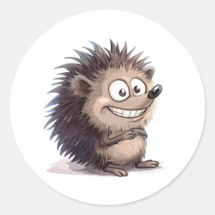 Funny Cartoon Modern Simply Classic Hedgehog  Round Sticker