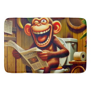 Funny Cartoon Monkey on Toilet Bath Mat