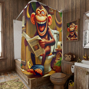 Funny Cartoon Monkey on Toilet  Shower Curtain