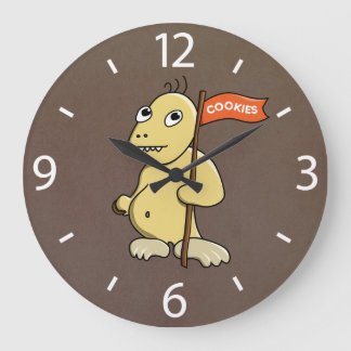 Funny Cartoon Monster With Cookie Large Clock