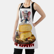 Funny Cartoon Mouse says: Bon Appetit on a White