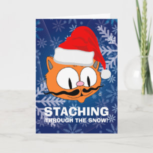 Funny Cartoon Moustache Cat Christmas Card