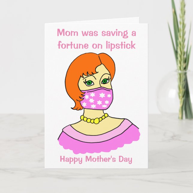 Funny Cartoon Mum Face Mask Lipstick Red Mother's Card (Front)