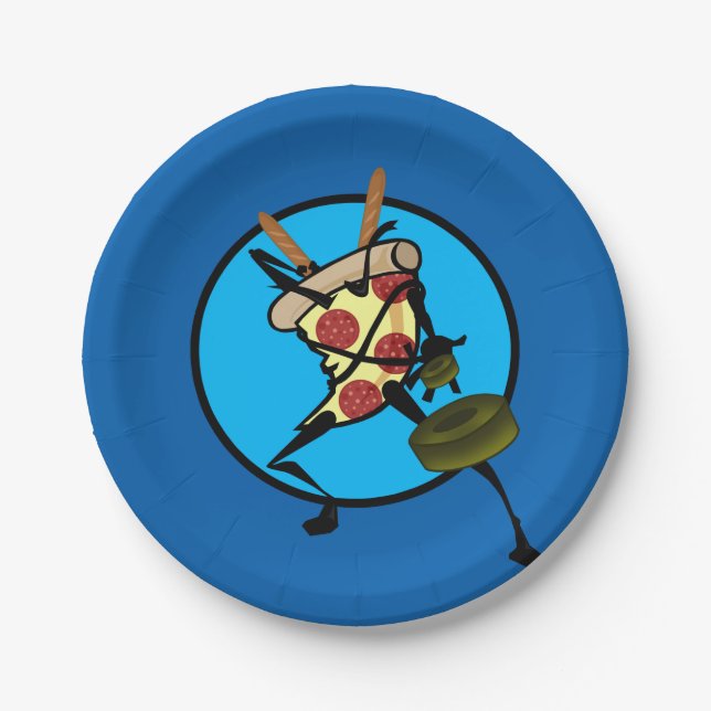 FUNNY CARTOON NINJA PIZZA GRAPHIC PAPER PLATES (Front)