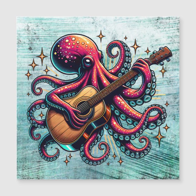 Funny Cartoon Octopus Playing Guitar (Front)