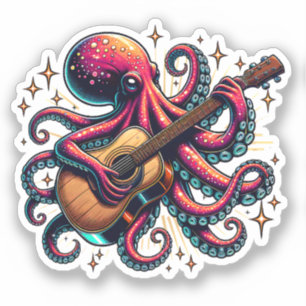 Funny Cartoon Octopus Playing Guitar