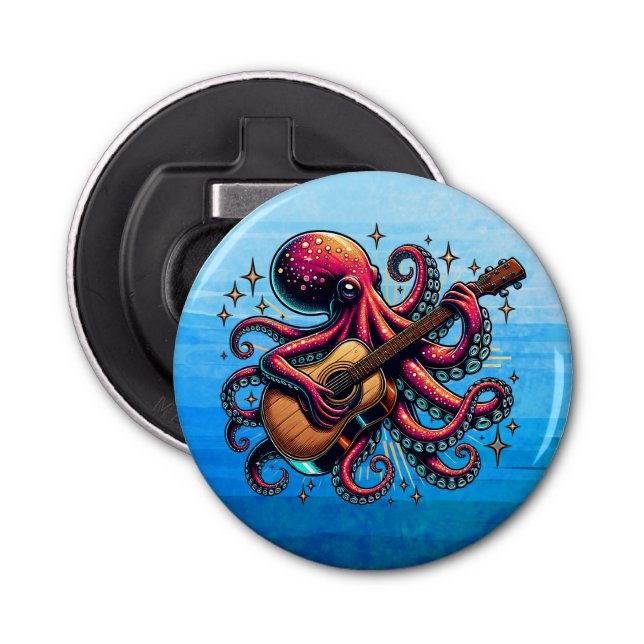 Funny Cartoon Octopus Playing Guitar Bottle Opener (Front)