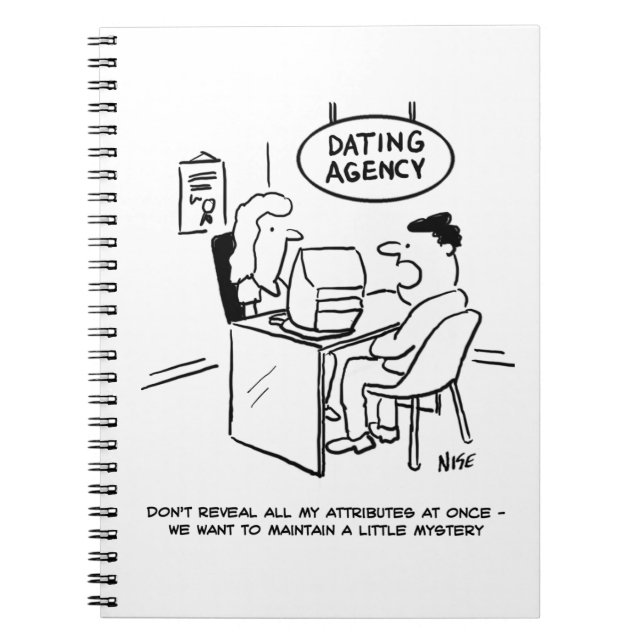 Funny Cartoon of Man at a Dating Agency Notebook (Front)