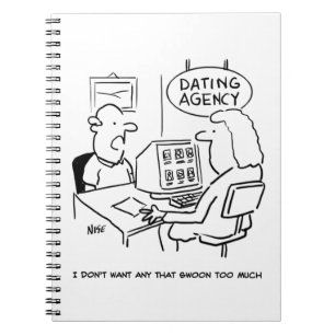 Funny Cartoon of Man at a Dating Agency Notebook