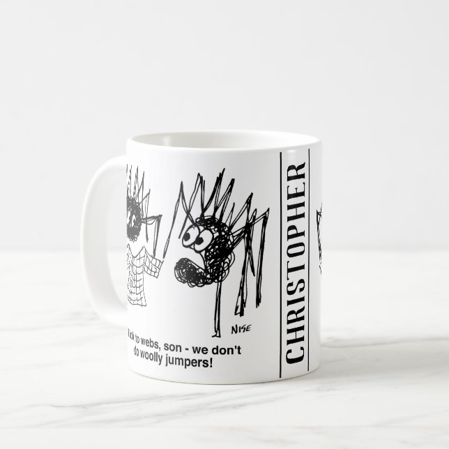 Funny Cartoon of Spiders - One has Made a Jumper Coffee Mug (Front Left)