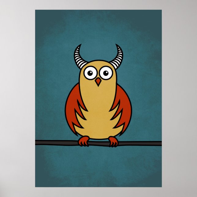 Funny Cartoon Owl With Horns Poster (Front)