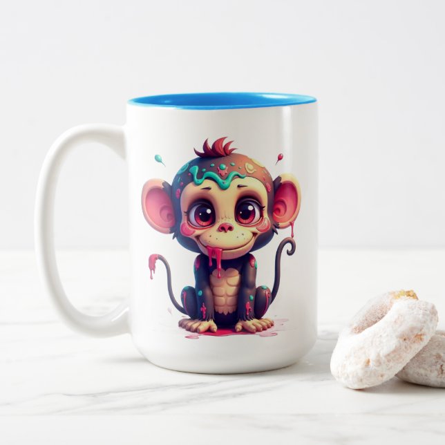 Funny Cartoon Paint Splatter Monkey Mug (With Donut)