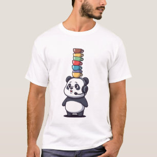 Funny Cartoon Panda Wearing Headset Balancing T-Shirt