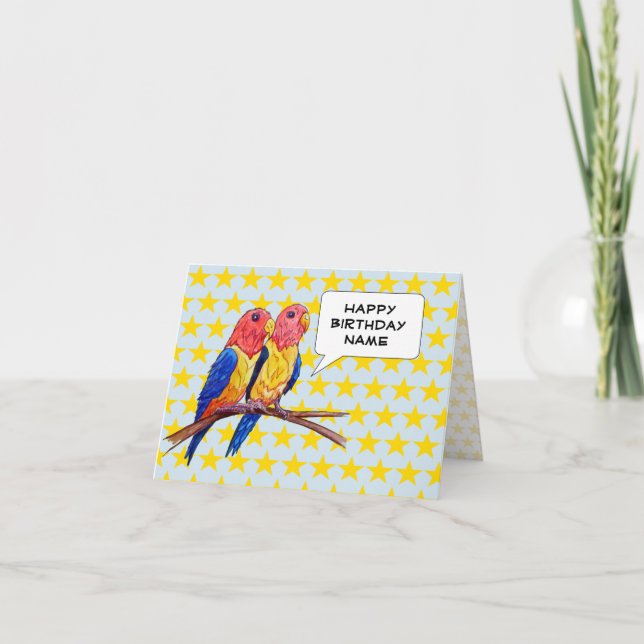 Funny Cartoon Parrots Birthday Card (Front)