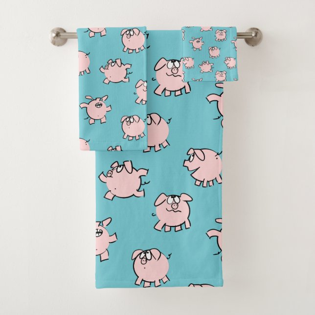 Funny Cartoon Pattern Pig Year Choose Colour Bath  Bath Towel Set (Insitu)