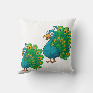 Funny Cartoon Peacock with Colourful Tail Cushion