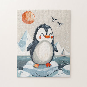 funny cartoon Penguin on Ice Floe Jigsaw Puzzle
