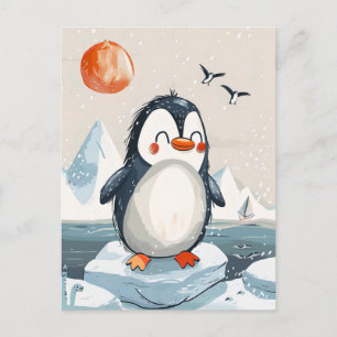 funny cartoon Penguin on Ice Floe Postcard