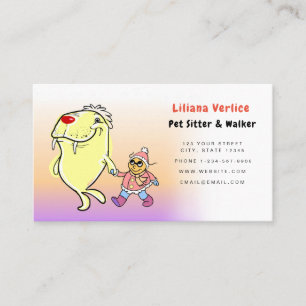 Funny Cartoon Pet Sitter and Walker Business Card