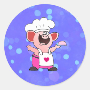 Funny Cartoon Pig Chef Shirt Funny Piggy Chef T Classic Round Sticker