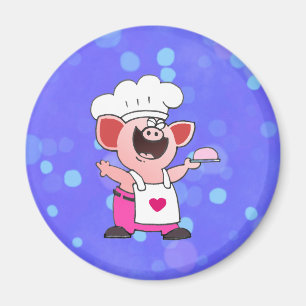 Funny Cartoon Pig Chef Shirt Funny Piggy Chef T Magnet