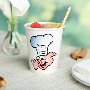 Funny Cartoon Pig Chef with Hat  Paper Cups
