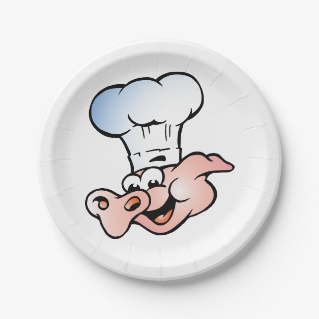 Funny Cartoon Pig Chef with Hat  Paper Plate (Front)