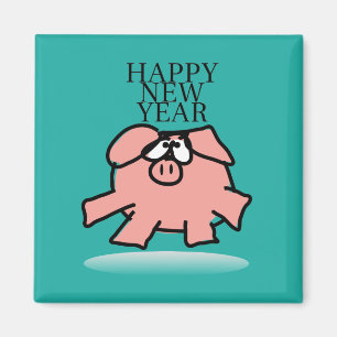 Funny Cartoon Pig New Year Choose Colour SqM Magnet
