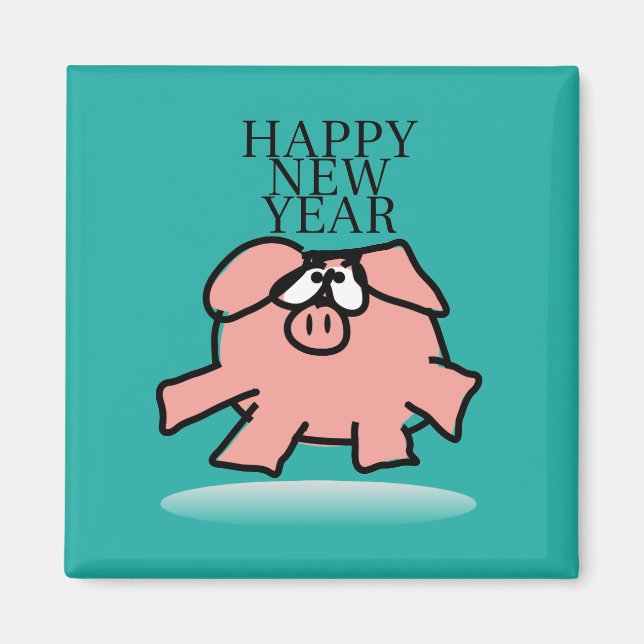 Funny Cartoon Pig New Year Choose Colour SqM Magnet (Front)