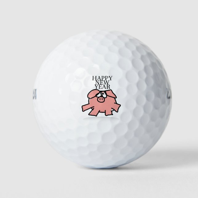 Funny Cartoon Pig New Year Golf Balls (Front)