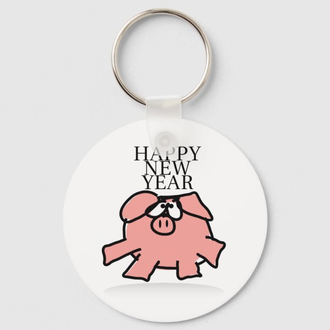 Funny Cartoon Pig Year 2019 round Keychain (Front)