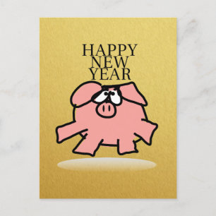Funny Cartoon Pig Year Golden G postcard
