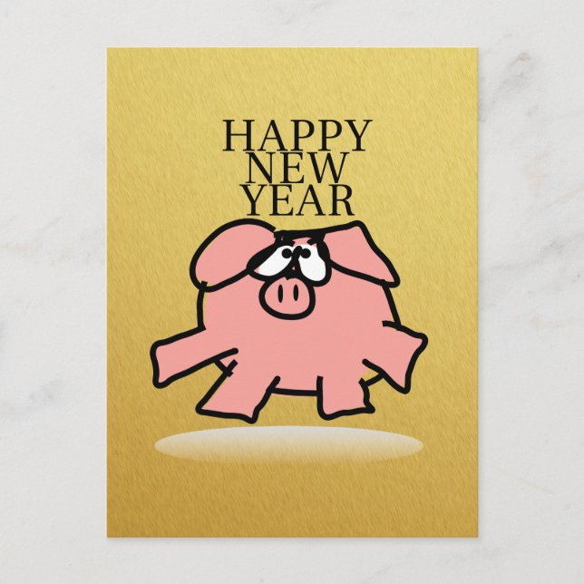 Funny Cartoon Pig Year Golden G postcard (Front)