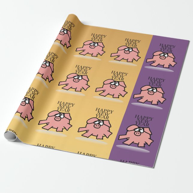 Funny Cartoon Pig Year  Wrapping paper (Unrolled)