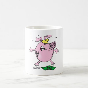 Funny Cartoon Piggy Bank Losing Money Coffee Mug