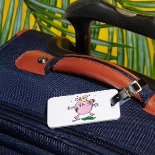 Funny Cartoon Piggy Bank Losing Money Luggage Tag