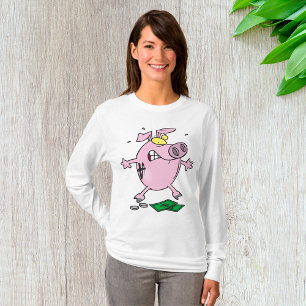 Funny Cartoon Piggy Bank Losing Money T-Shirt