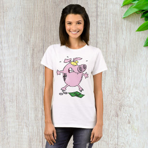 Funny Cartoon Piggy Bank Losing Money T-Shirt